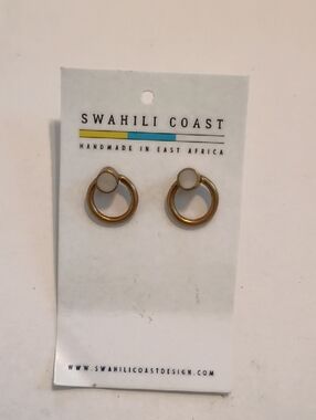 Swahili Coast Gold Hoop Earrings White Accent Handmade Artisan Jewelry